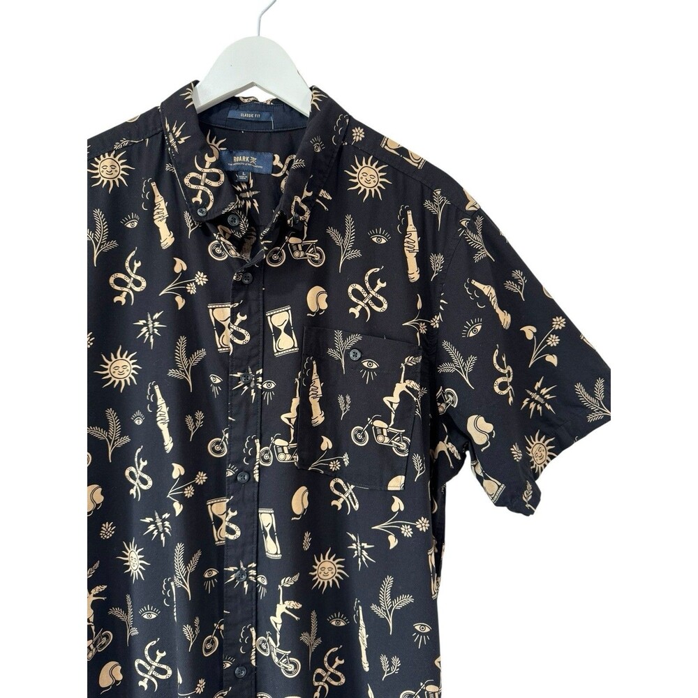 Roark Revival Snake River Black Shirt Organic Cotton Viscose Blend Pocket Large